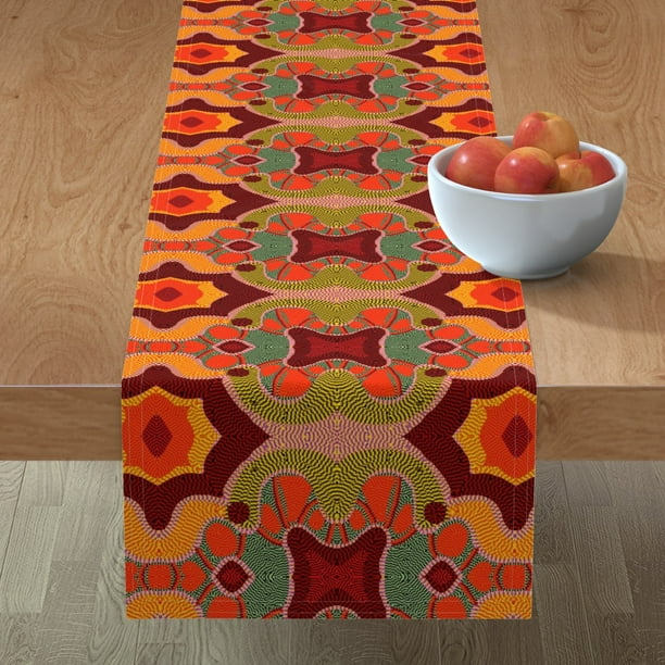 1960 Bright Orange Fantastic Psychodelic Groove Wow Print 16in x 90in Cotton Sateen Table Runner Roostery Tablerunner 1960 Bright Orange Fantastic Psychodelic Groove Wow Print 16in x 90in Cotton Sateen Table Runner Roostery Tablerunner